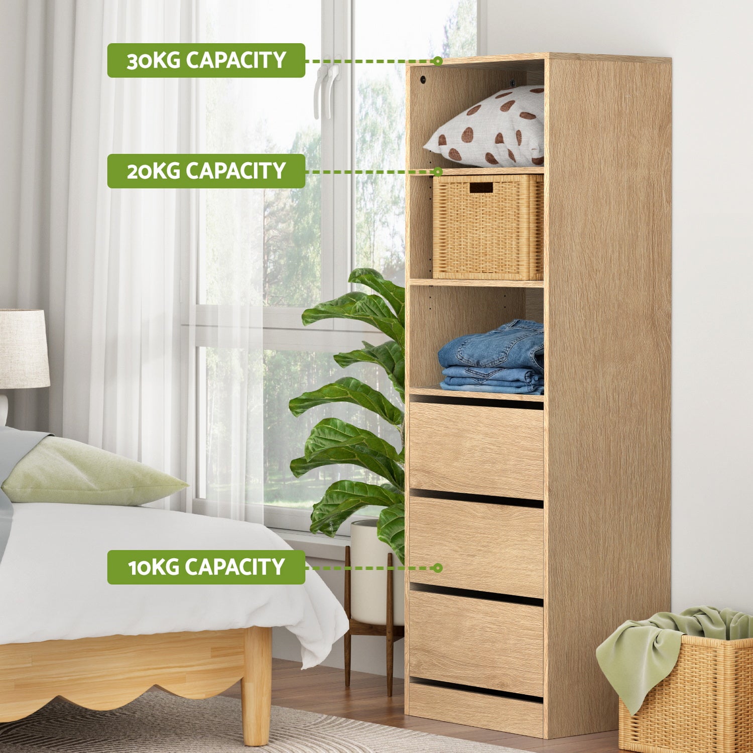 Artiss 3 Chest of Drawers Tallboy Cabinet Pine - Homecoze