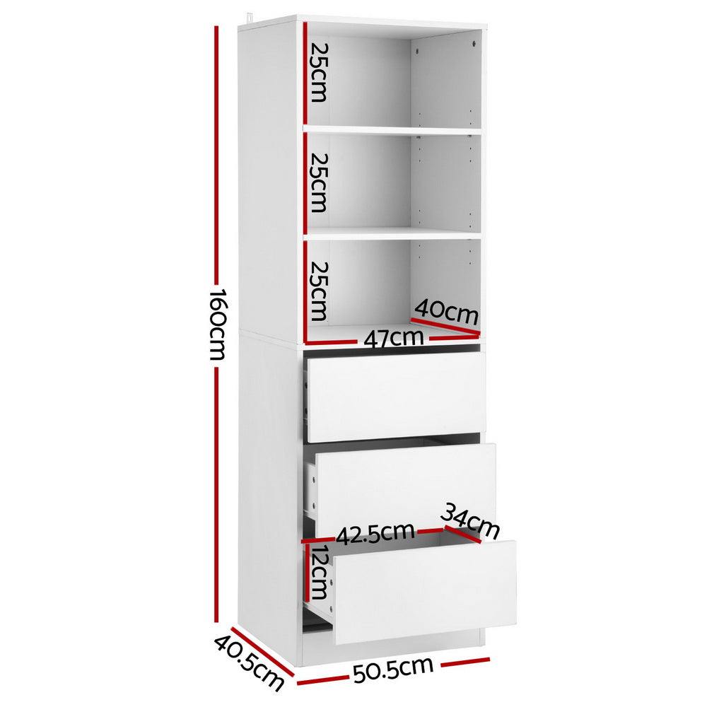 3 Drawer Tallboy Storage Cabinet - White - Homecoze