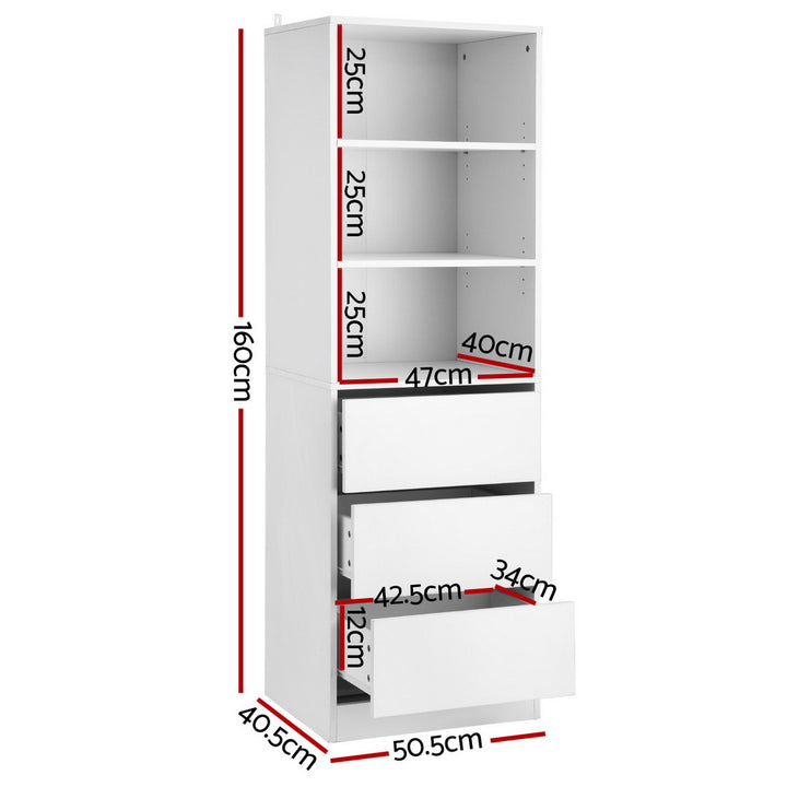 3 Drawer Tallboy Storage Cabinet - White - Homecoze