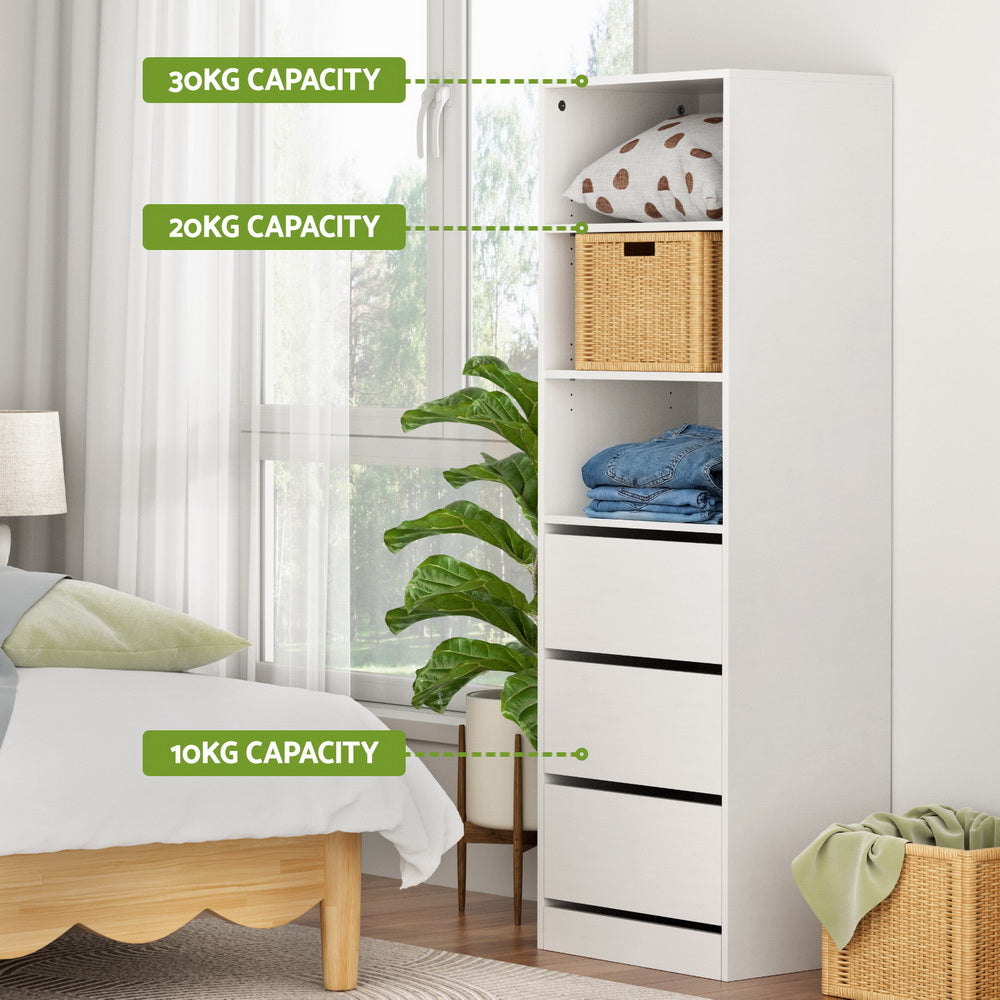 3 Drawer Tallboy Storage Cabinet - White - Homecoze