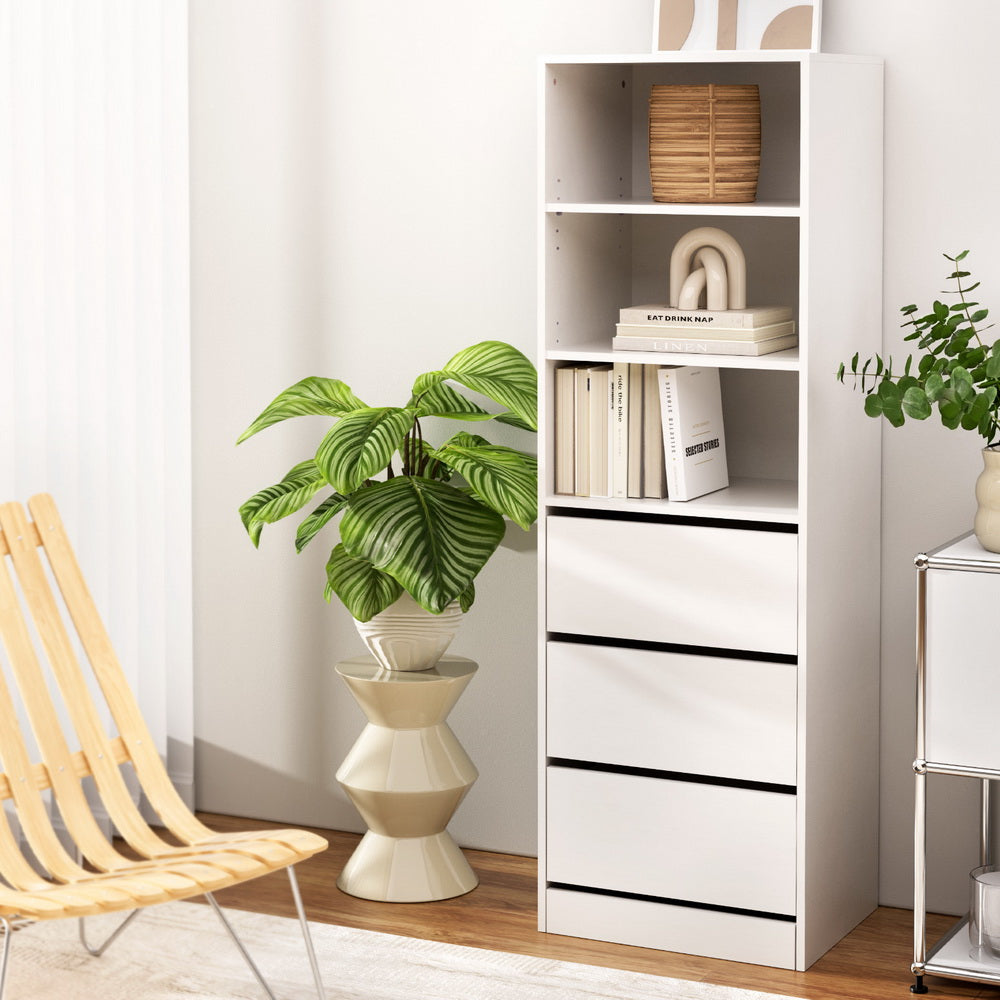 3 Drawer Tallboy Storage Cabinet - White - Homecoze