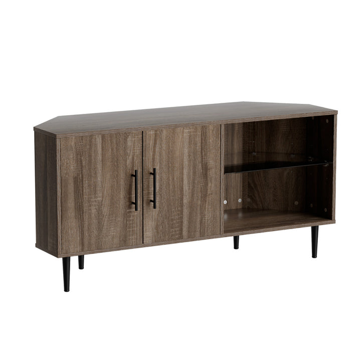 Compact Corner Entertainment Unit TV Stand TV With Storage Shelf 120cm - Walnut