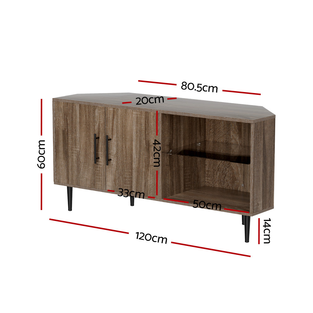 Compact Corner Entertainment Unit TV Stand TV With Storage Shelf 120cm - Walnut - Homecoze