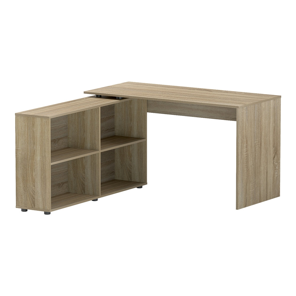Corner Office Computer Desk Workstation with Bookcase Storage - Oak - Homecoze