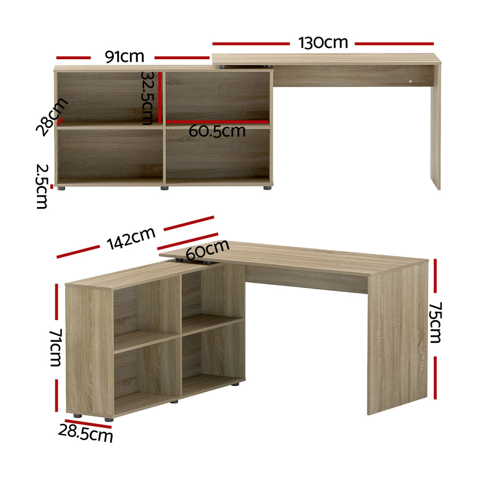 Corner Office Computer Desk Workstation with Bookcase Storage - Oak - Homecoze