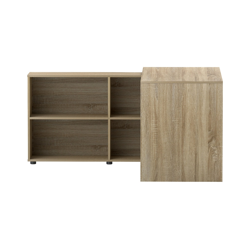Corner Office Computer Desk Workstation with Bookcase Storage - Oak - Homecoze