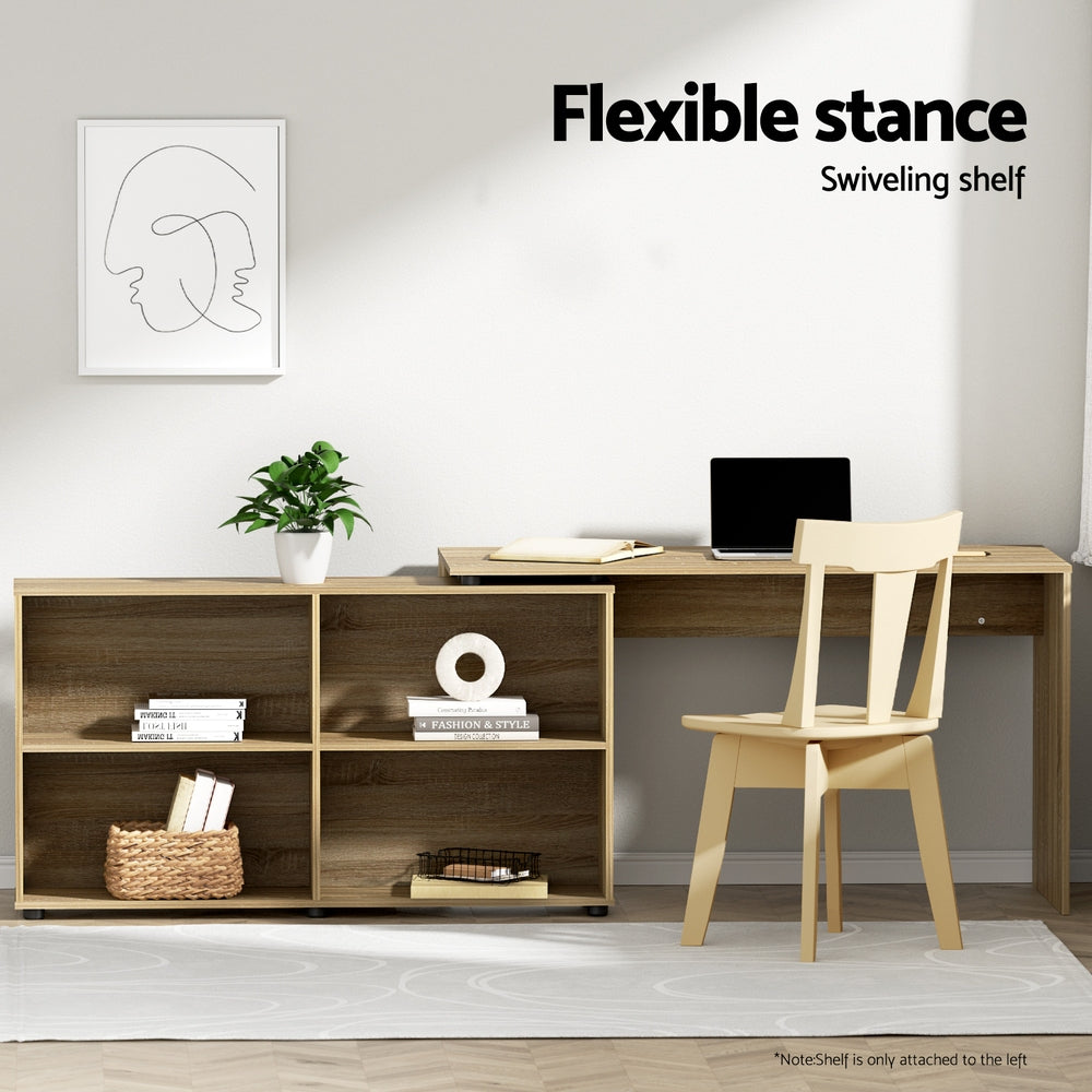 Corner Office Computer Desk Workstation with Bookcase Storage - Oak - Homecoze