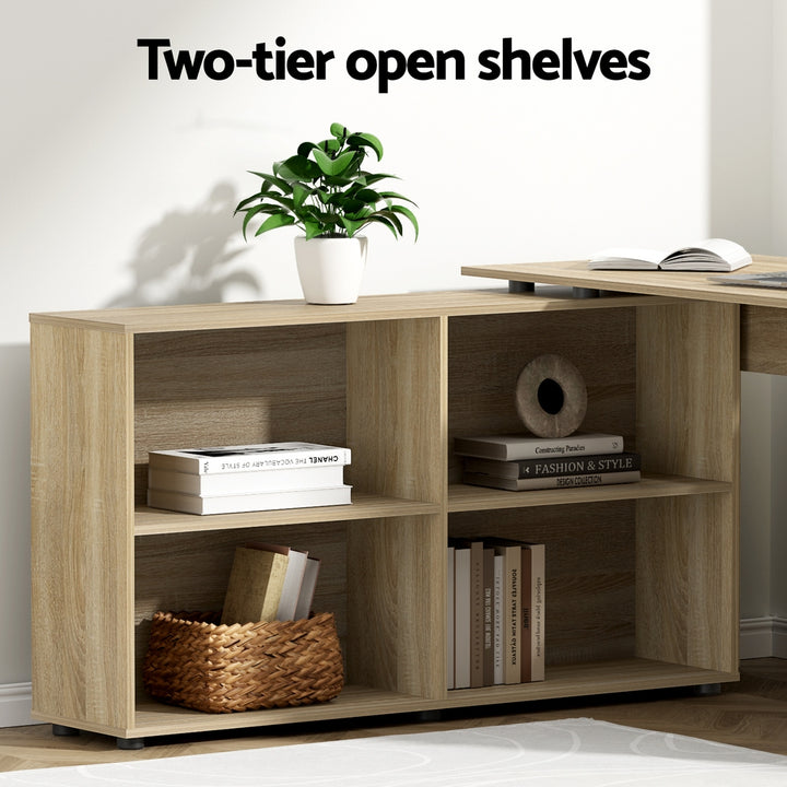 Corner Office Computer Desk Workstation with Bookcase Storage - Oak - Homecoze
