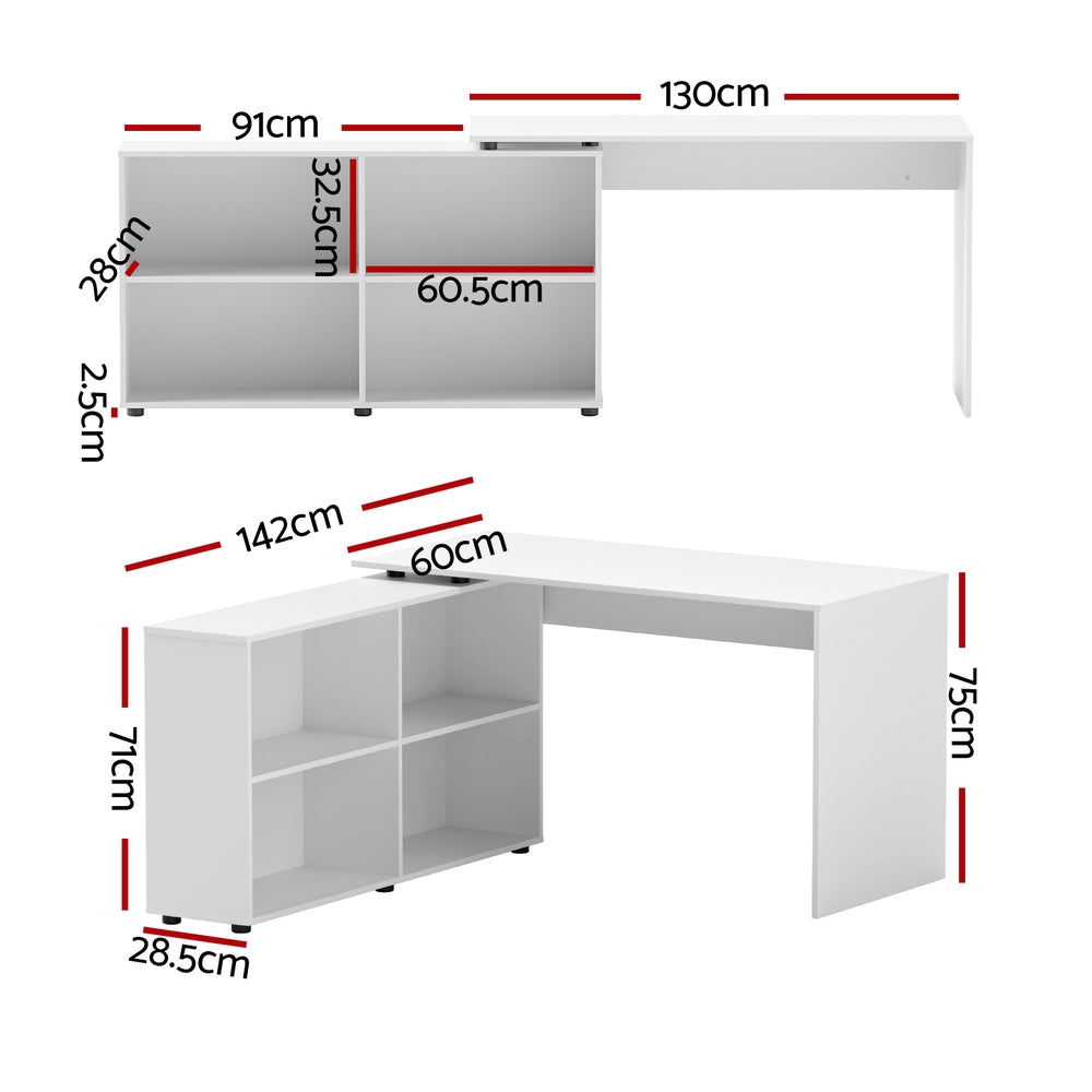 Corner Office Computer Desk Workstation with Bookcase Storage - White - Homecoze