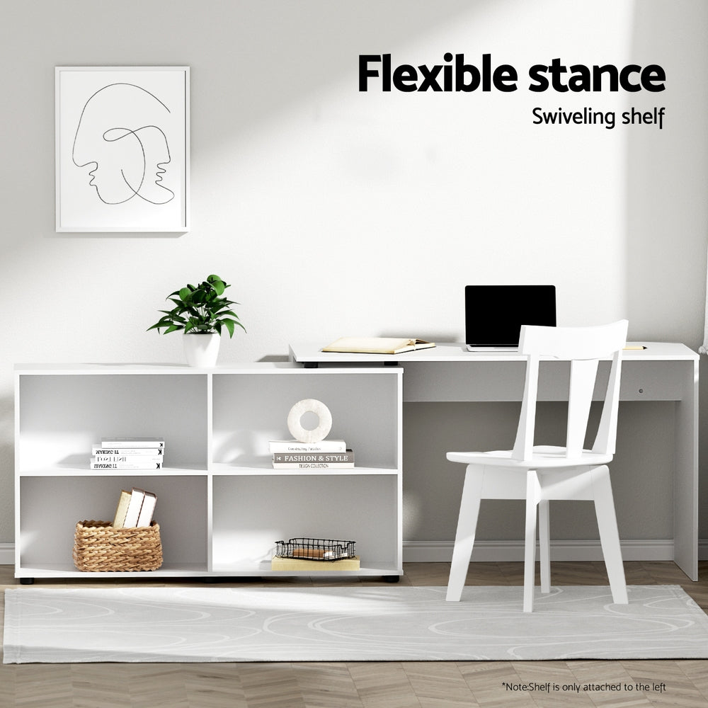Corner Office Computer Desk Workstation with Bookcase Storage - White - Homecoze