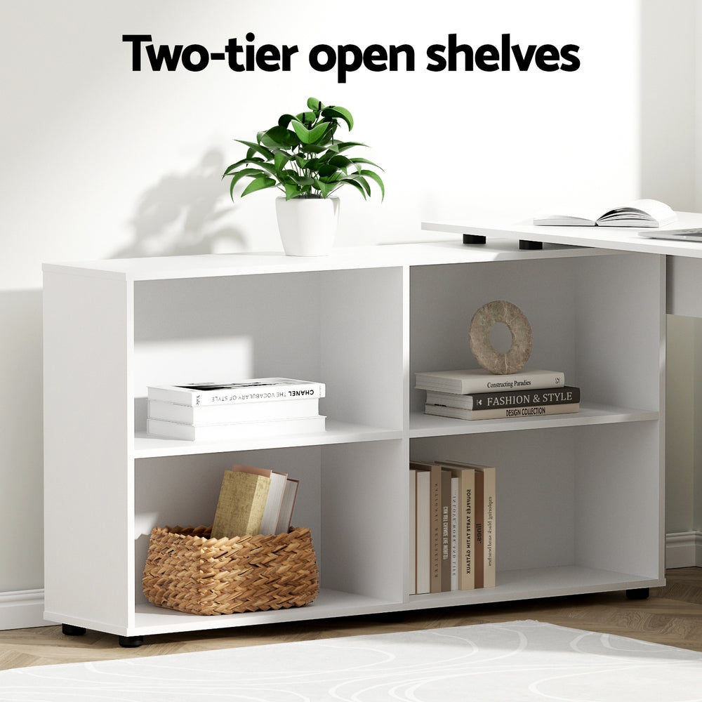 Corner Office Computer Desk Workstation with Bookcase Storage - White - Homecoze
