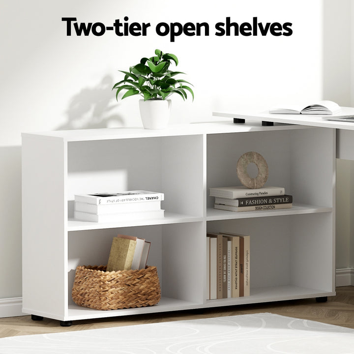 Corner Office Computer Desk Workstation with Bookcase Storage - White - Homecoze