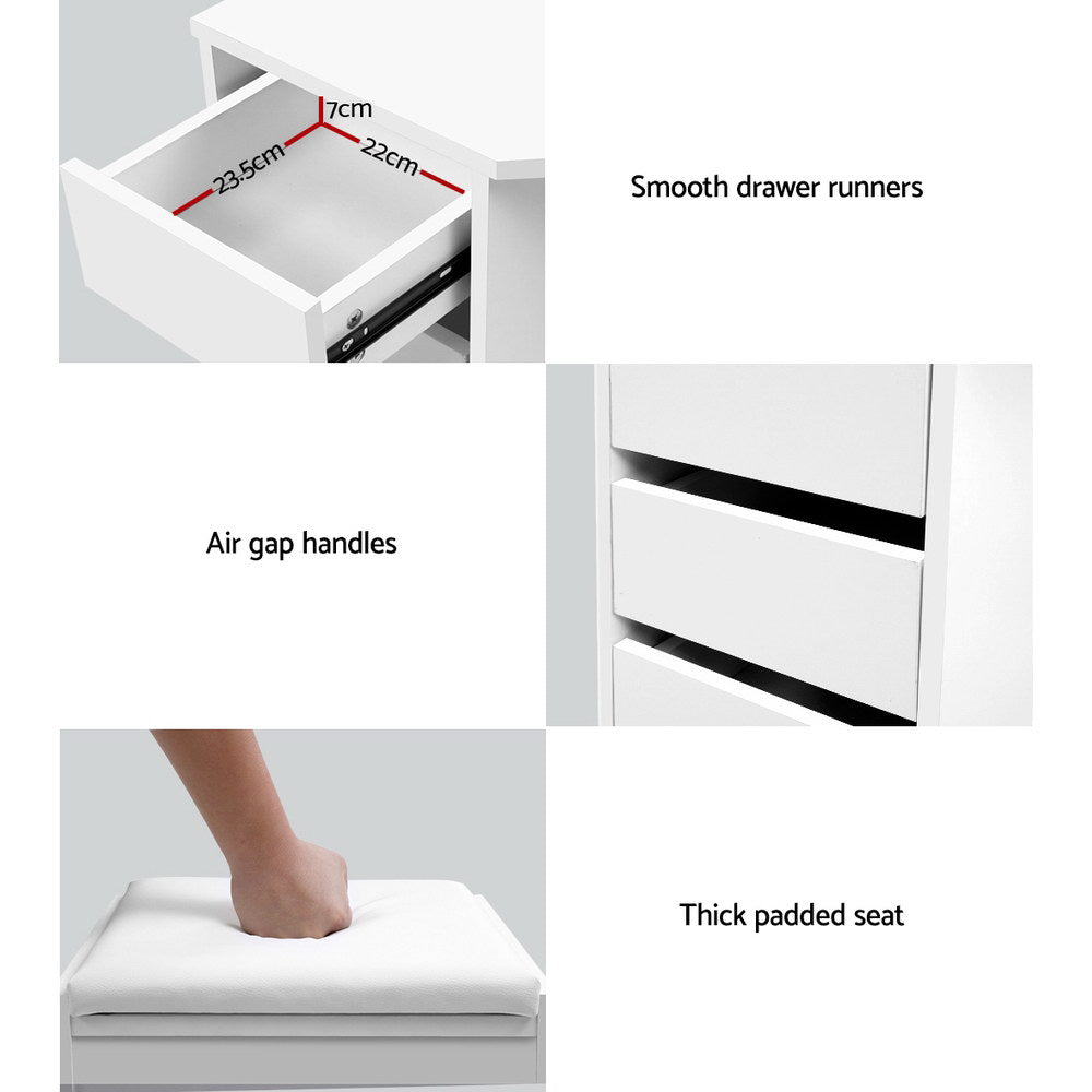 Corner Storage Dressing Table with Mirror & Stool - White - Homecoze
