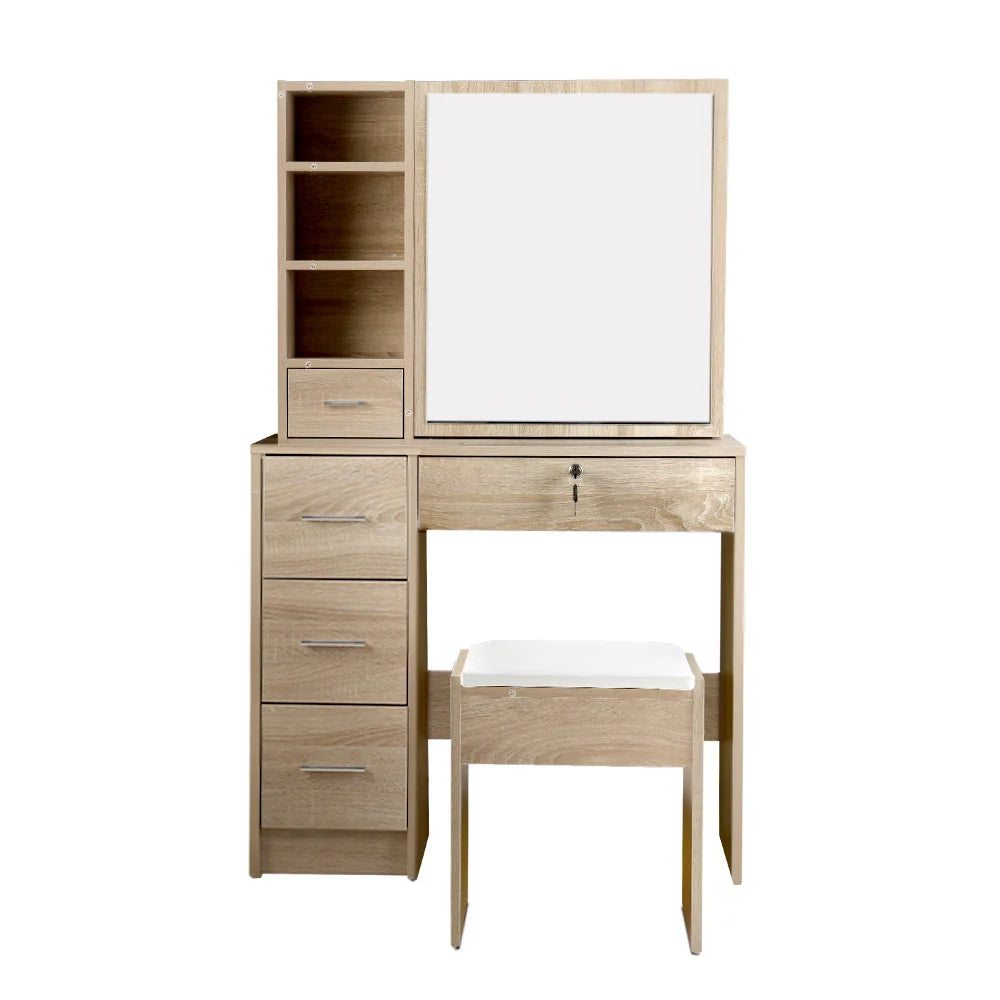 Leah Sliding Mirror Dressing Table & Stool – Oak - Homecoze