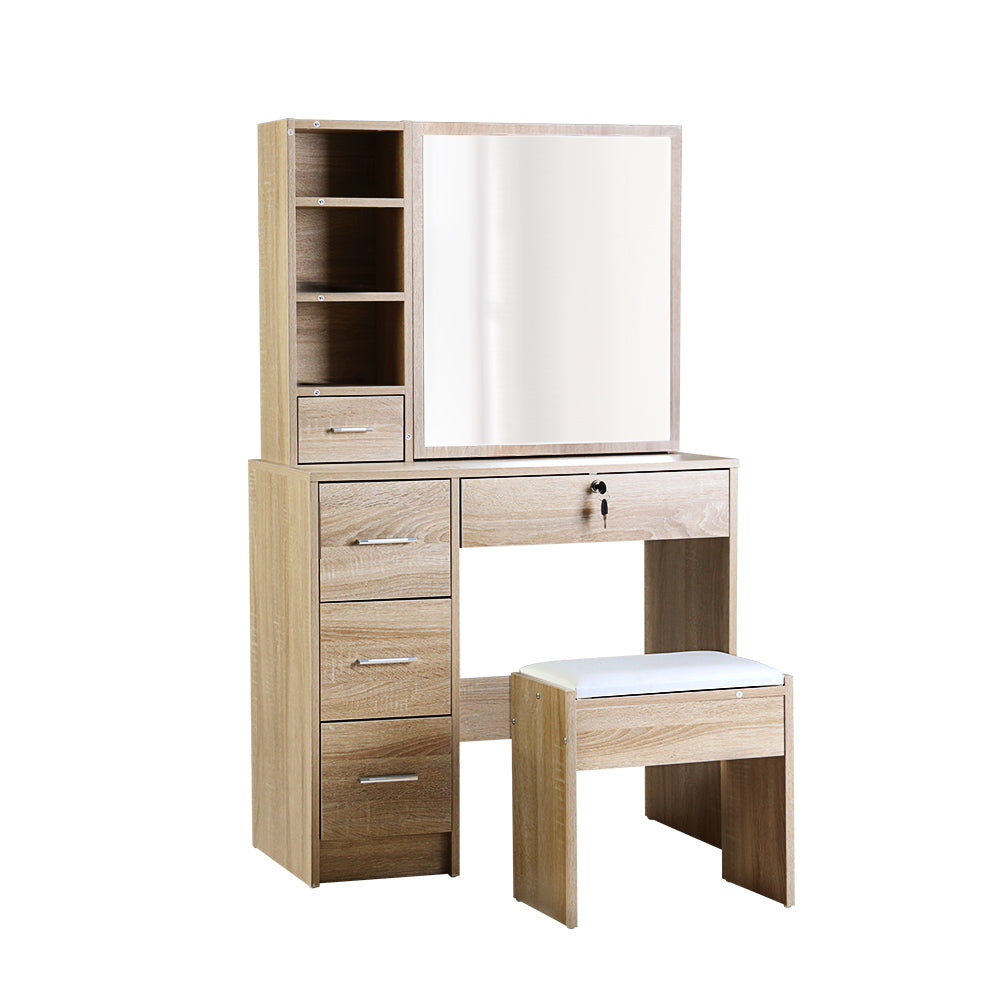 Dressing Table Stool Set with Sliding Mirror - Oak - Homecoze