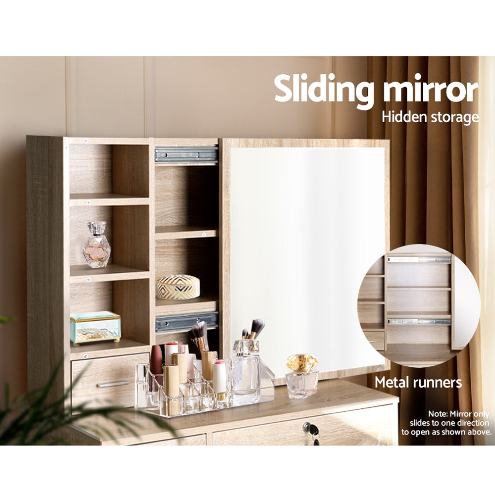 Dressing Table Stool Set with Sliding Mirror - Oak - Homecoze