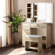 Dressing Table Stool Set with Sliding Mirror - Oak - Homecoze