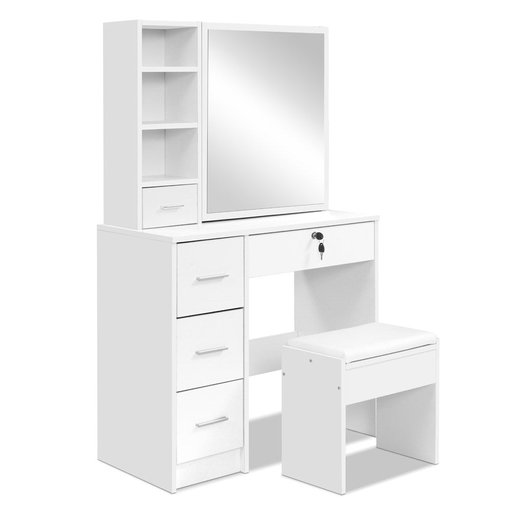 Dressing Table with Sliding Mirror Storage & Stool - White - Homecoze