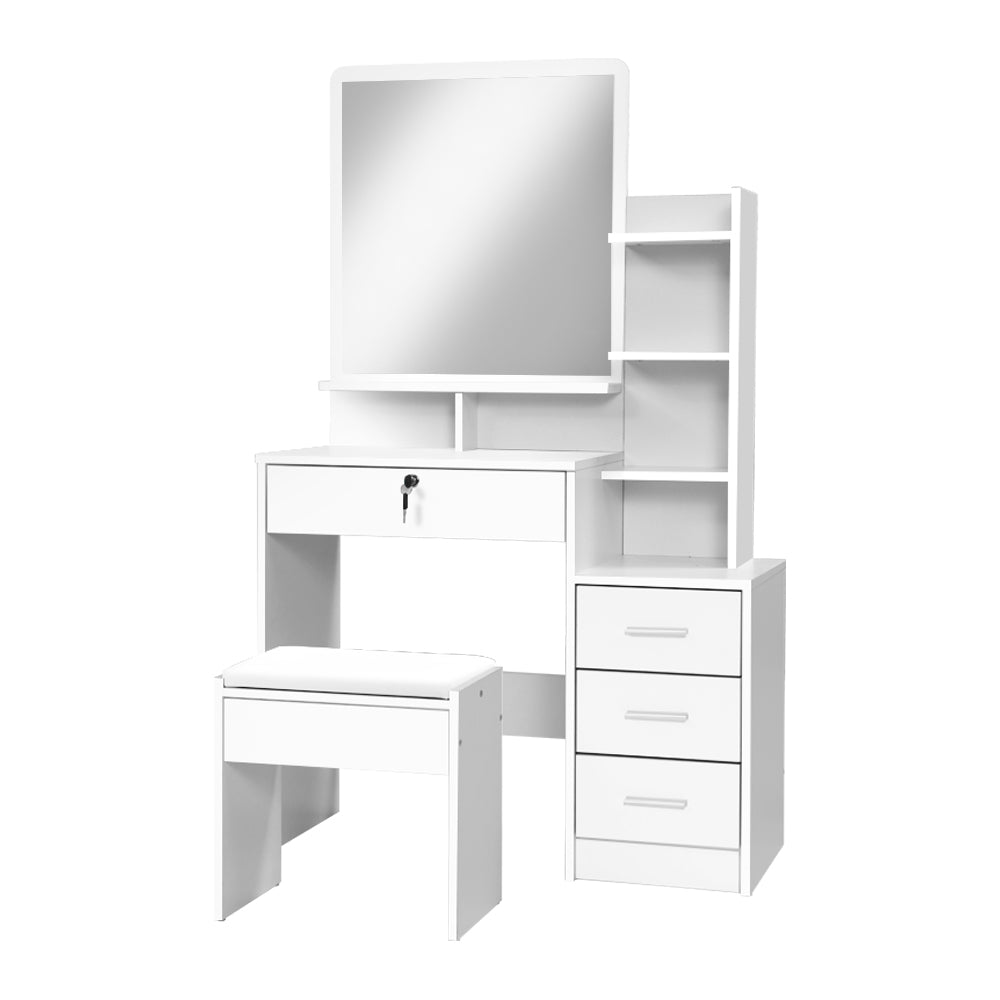 Dressing Table Storage Unit with Lockable Drawer & Stool - White - Homecoze