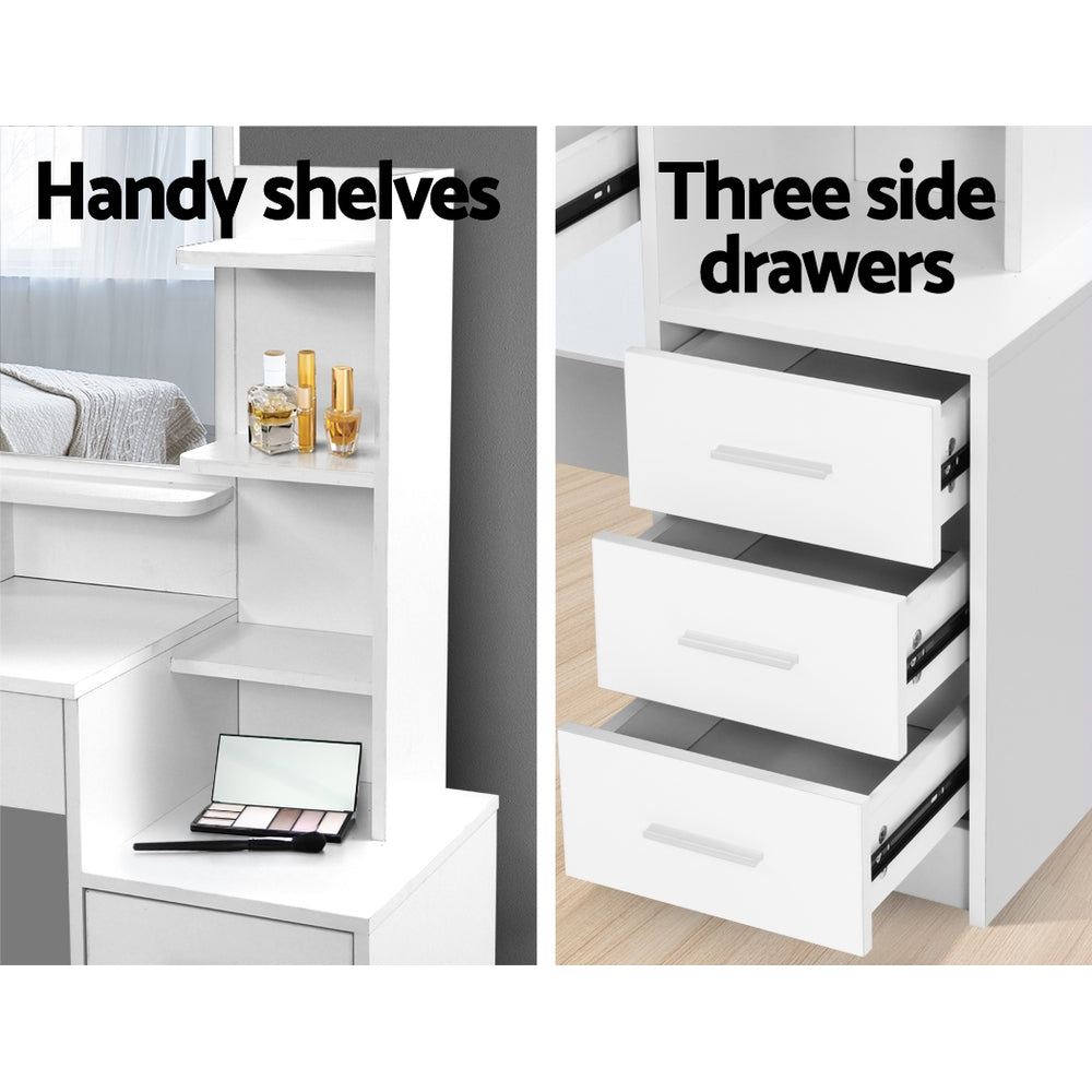 Dressing Table Storage Unit with Lockable Drawer & Stool - White - Homecoze