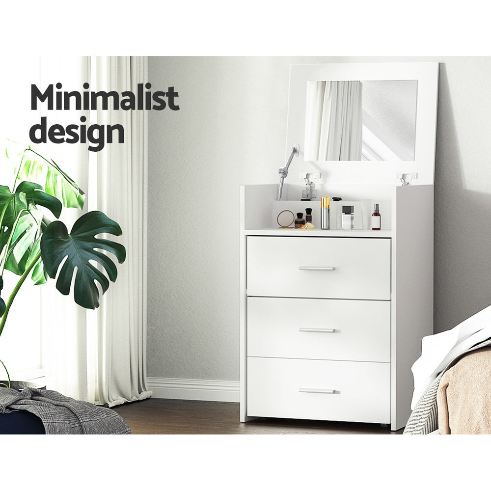 Compact 2-in-1 Dressing Bedside Table Hidden Mini Makeup Mirror with Storage Drawers Stool - Homecoze
