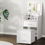 Compact 2-in-1 Dressing Bedside Table Hidden Mini Makeup Mirror with Storage Drawers Stool - Homecoze