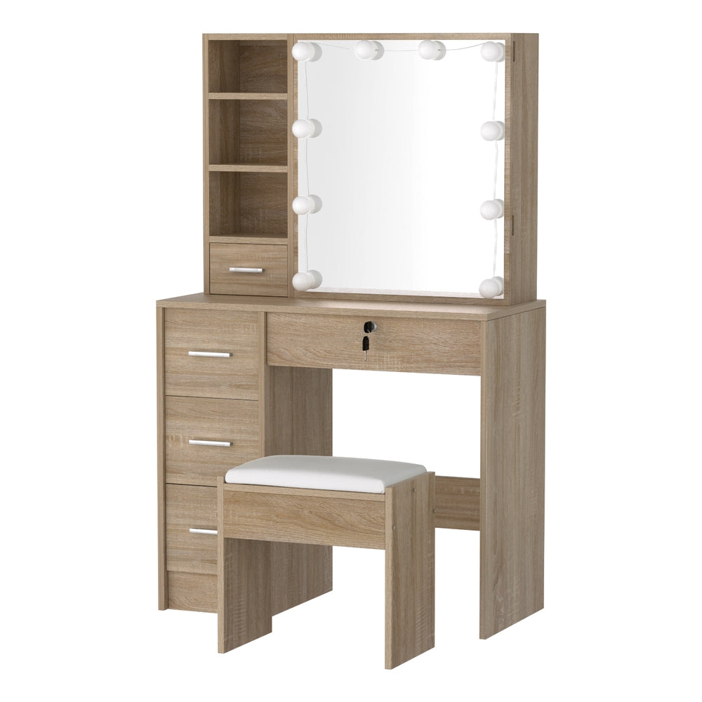 Artiss Dressing Table Set Stool 10 Led Bulbs Wood - Homecoze