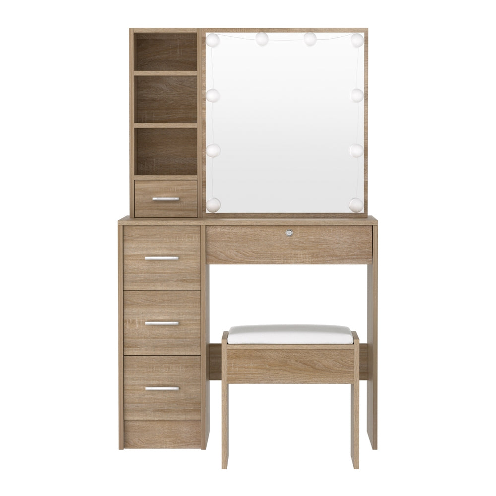 Artiss Dressing Table Set Stool 10 Led Bulbs Wood - Homecoze