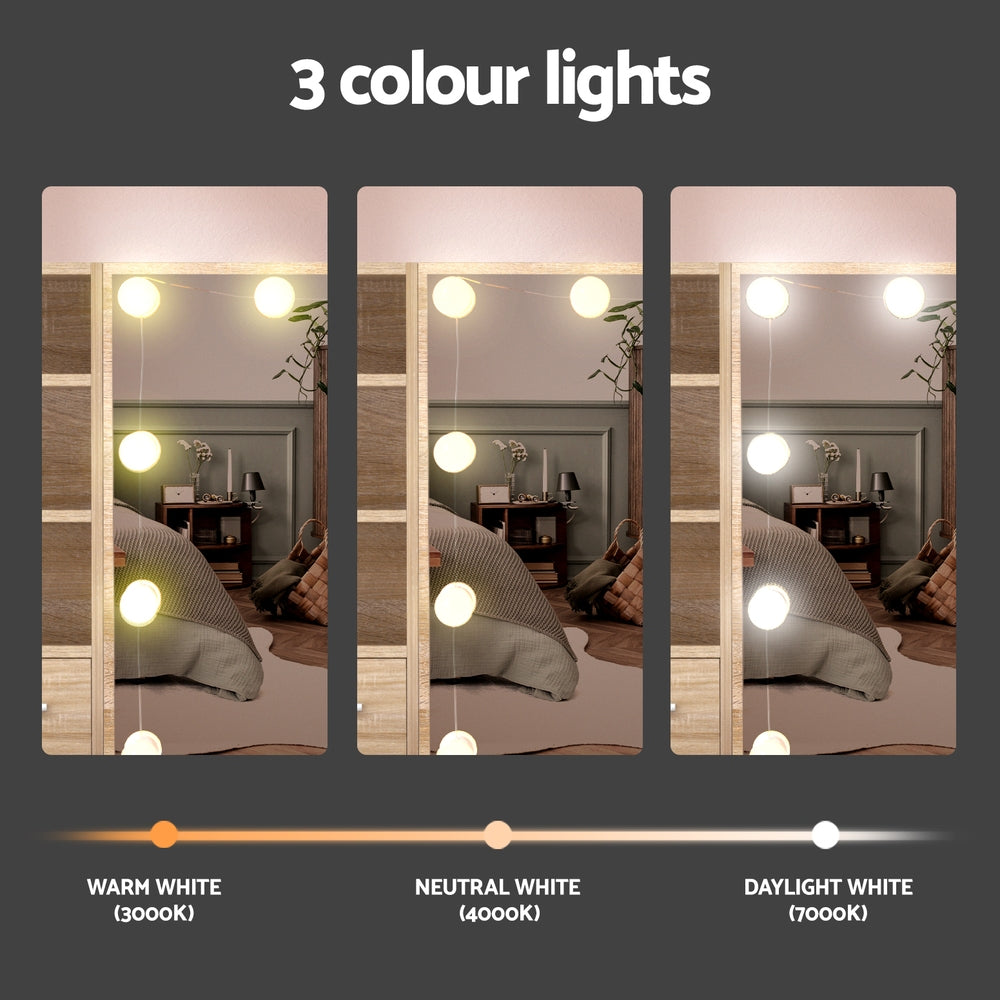 Artiss Dressing Table Set Stool 10 Led Bulbs Wood - Homecoze
