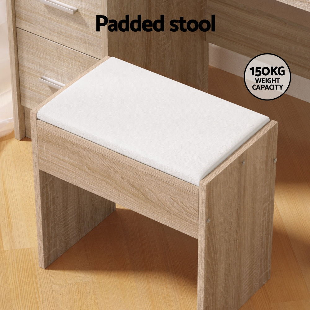 Artiss Dressing Table Set Stool 10 Led Bulbs Wood - Homecoze