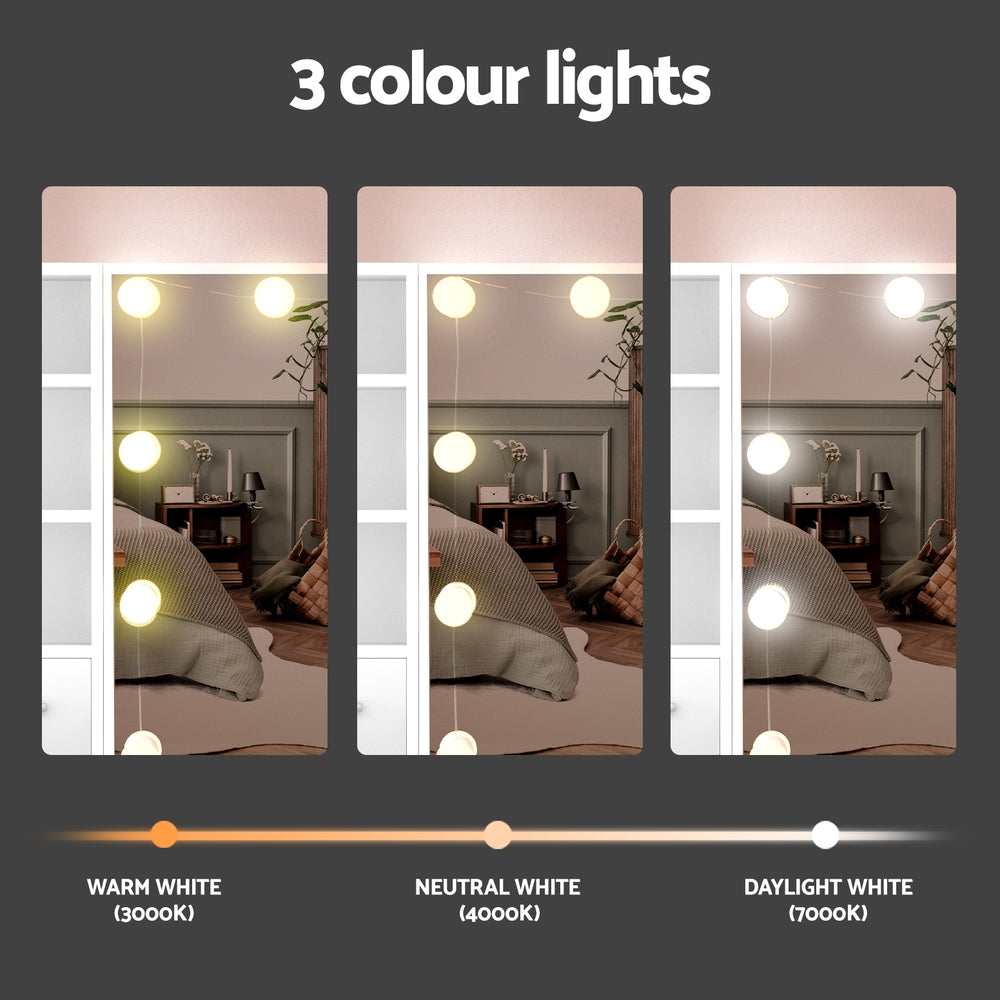 Compact Dressing Table with Stool & LED Hollywood Mirror - White - Homecoze