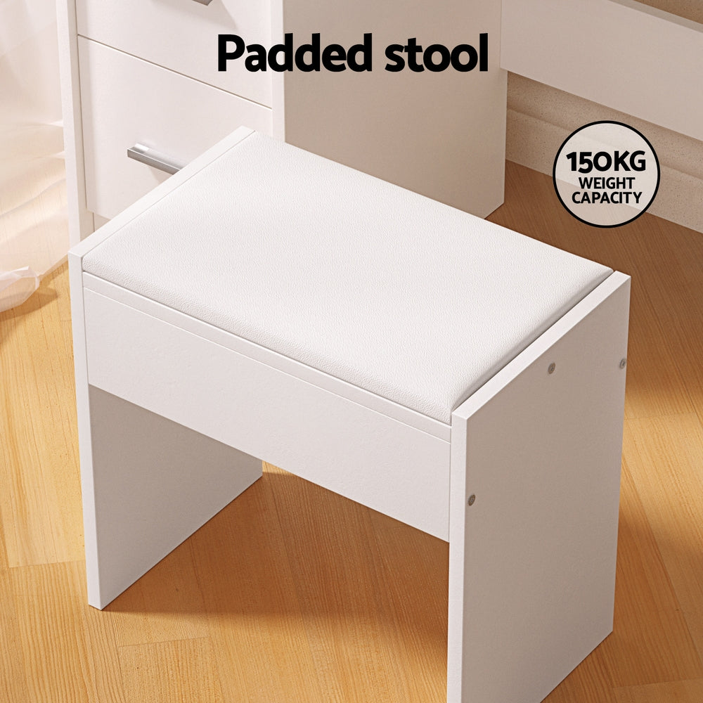Compact Dressing Table with Stool & LED Hollywood Mirror - White - Homecoze
