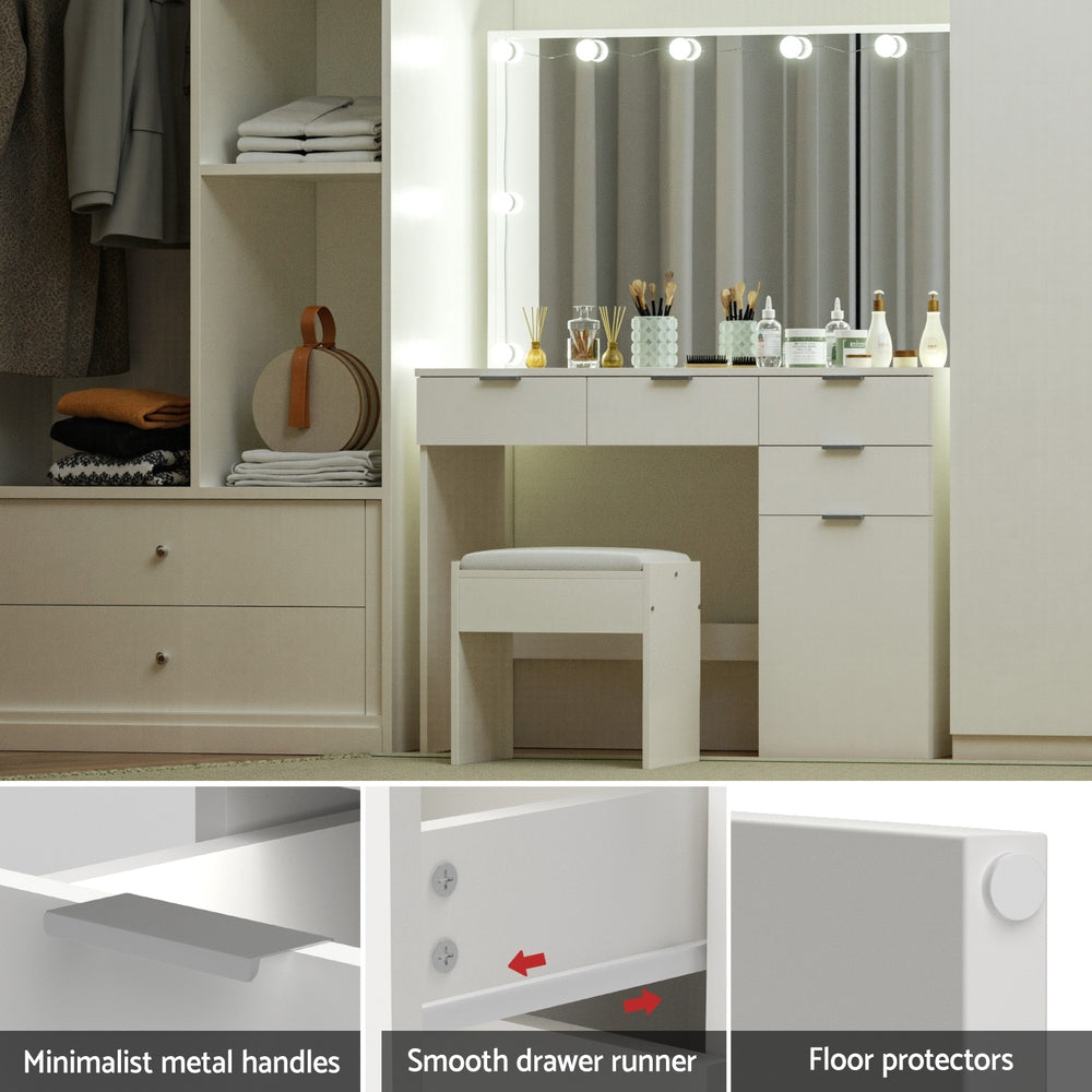 Artiss Dressing Table Set Stool 10 Led Bulbs White - Homecoze