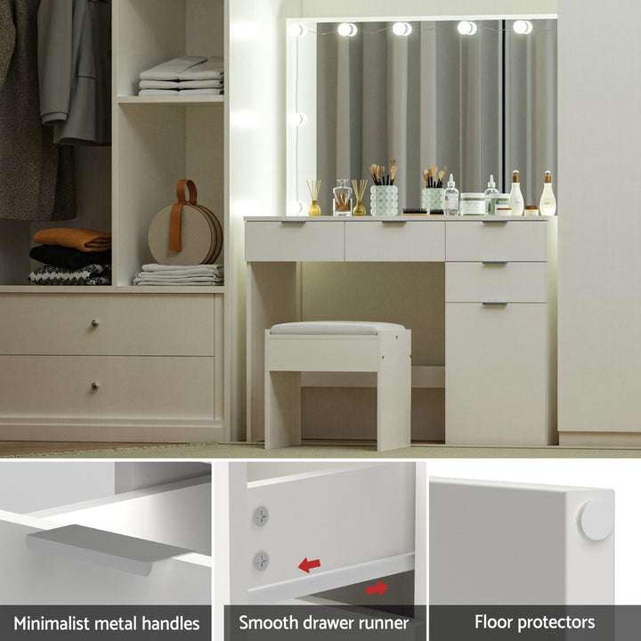 Artiss Dressing Table Set Stool 10 Led Bulbs White - Homecoze