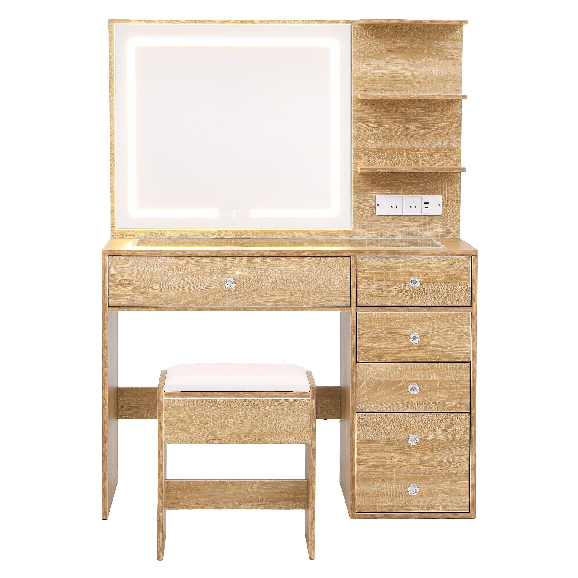 Dressing Table Vanity Set with LED Mirror - Oak - Homecoze