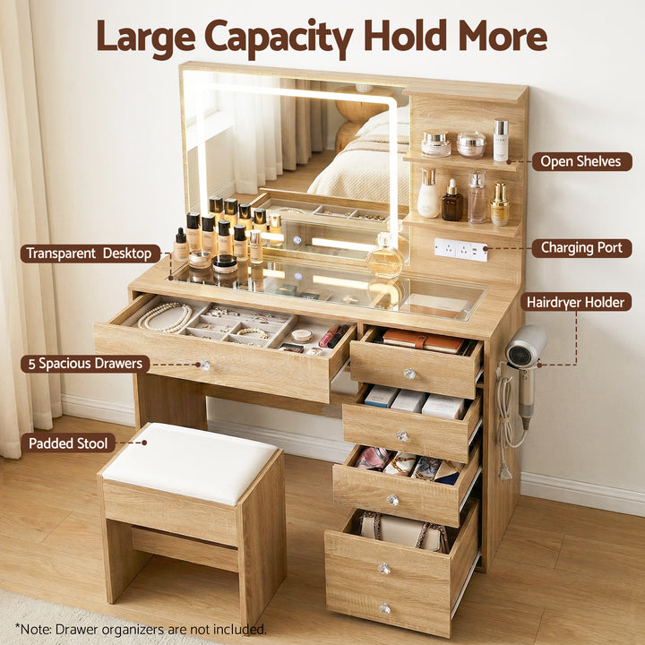 Dressing Table Vanity Set with LED Mirror - Oak
