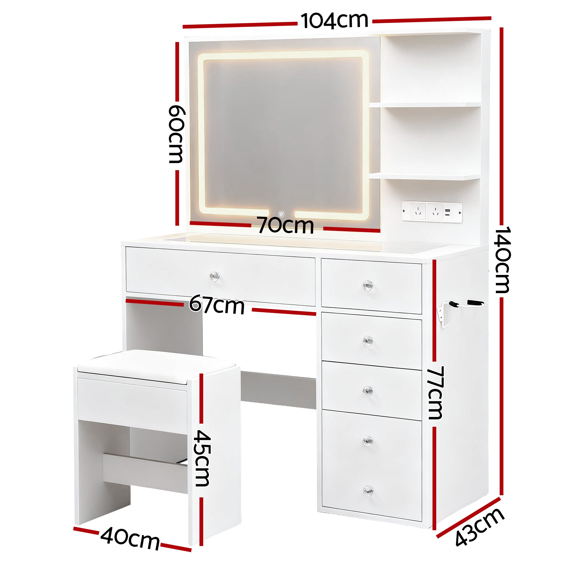 Dressing Table Vanity Set with LED Mirror - White - Homecoze
