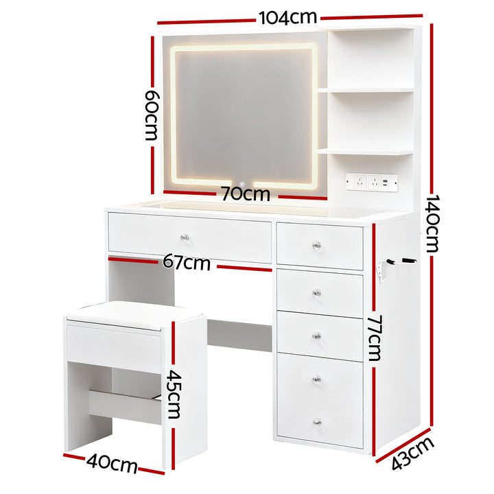 Dressing Table Vanity Set with LED Mirror - White