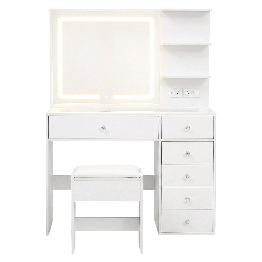 Dressing Table Vanity Set with LED Mirror - White