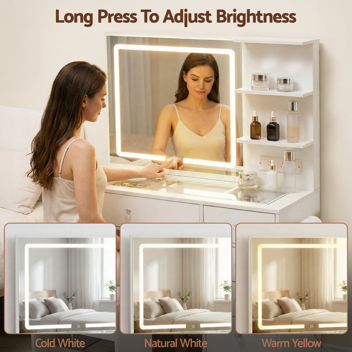 Dressing Table Vanity Set with LED Mirror - White