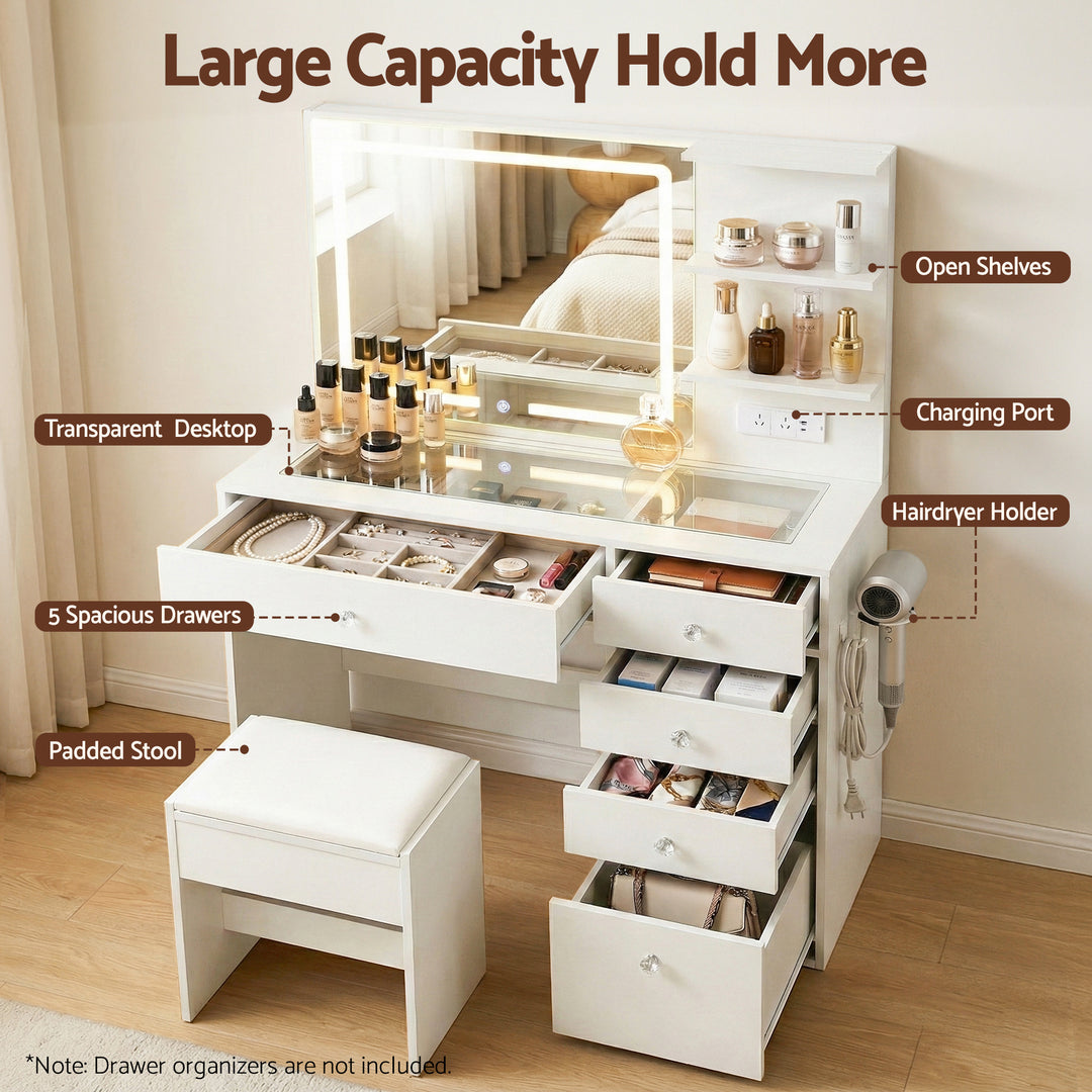 Dressing Table Vanity Set with LED Mirror - White