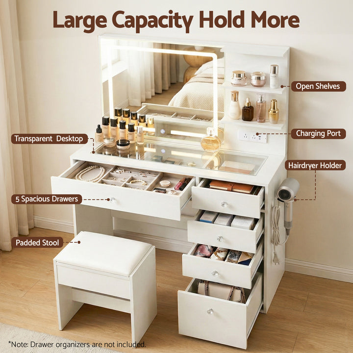 Dressing Table Vanity Set with LED Mirror - White