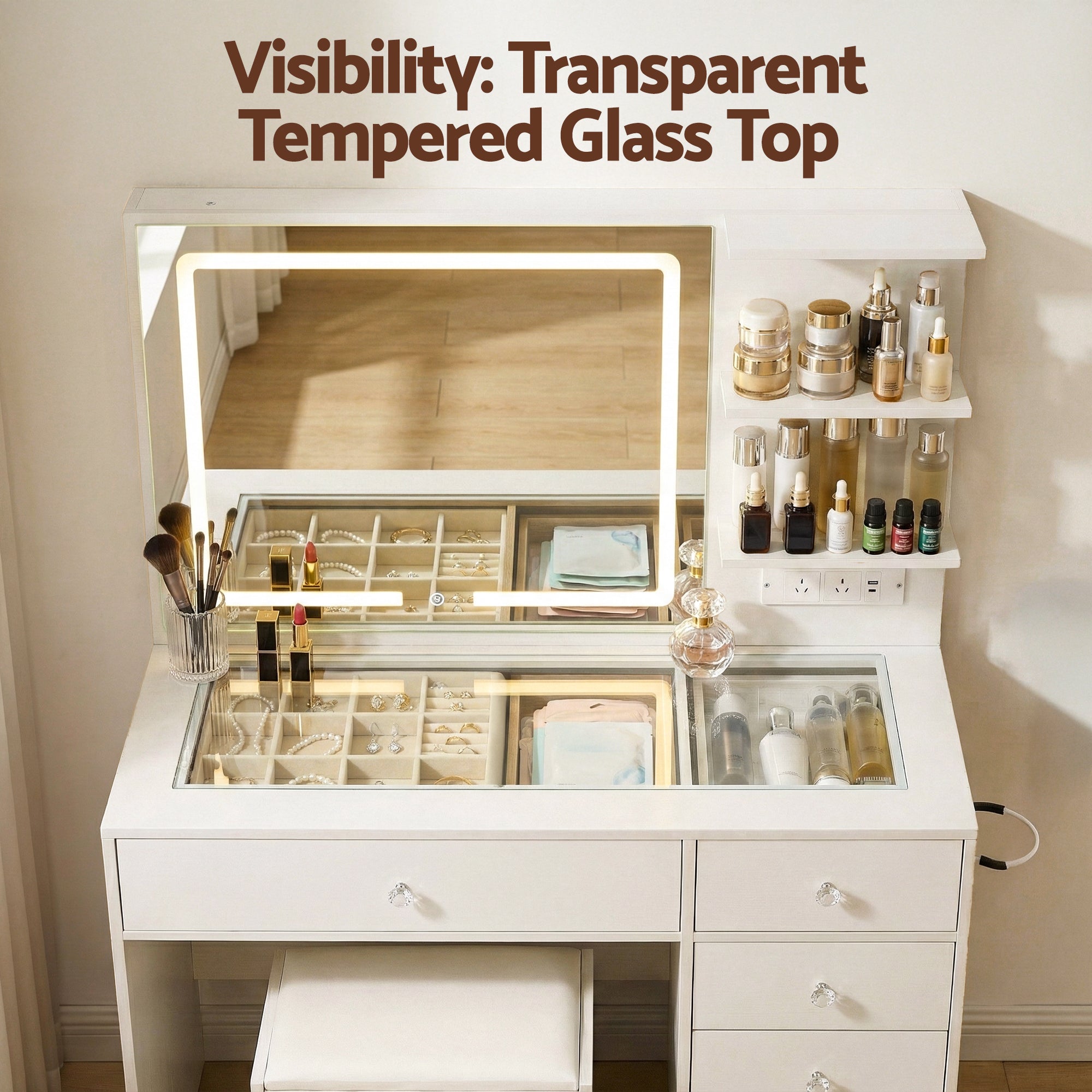Dressing Table Vanity Set with LED Mirror - White - Homecoze