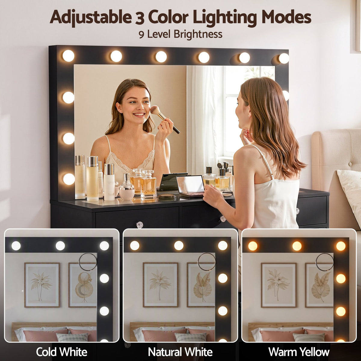 Rosella LED Dressing Table & Stool – Black