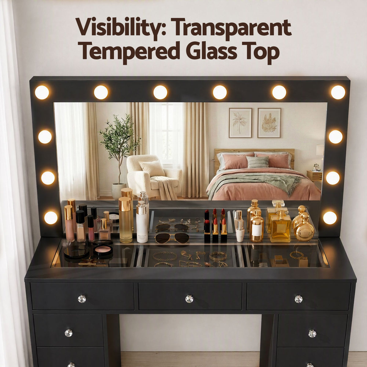 Rosella LED Dressing Table & Stool – Black