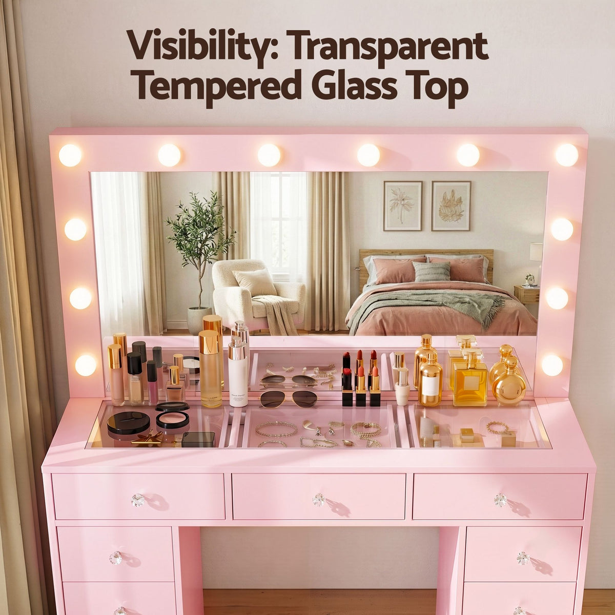 Rosella LED Dressing Table & Stool – Pink