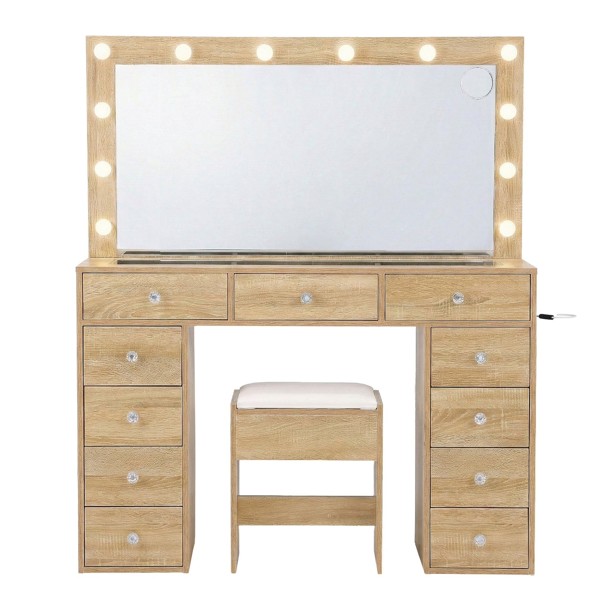 Artiss Dressing Table Vanity Desk Set Stool LED Bulbs Wood - Homecoze