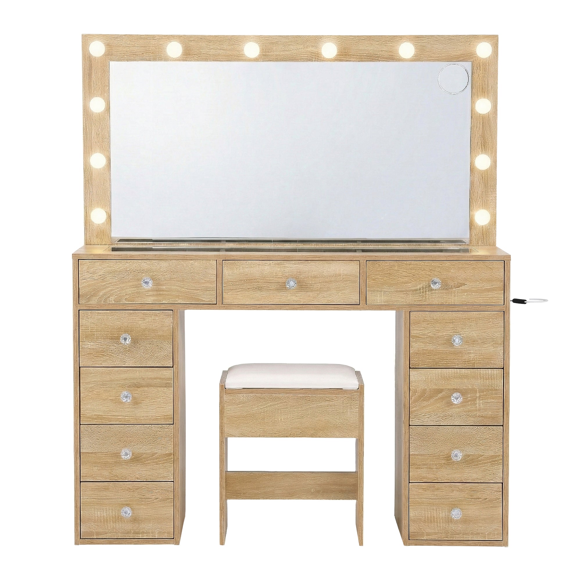 Artiss Dressing Table Vanity Desk Set Stool LED Bulbs Wood - Homecoze