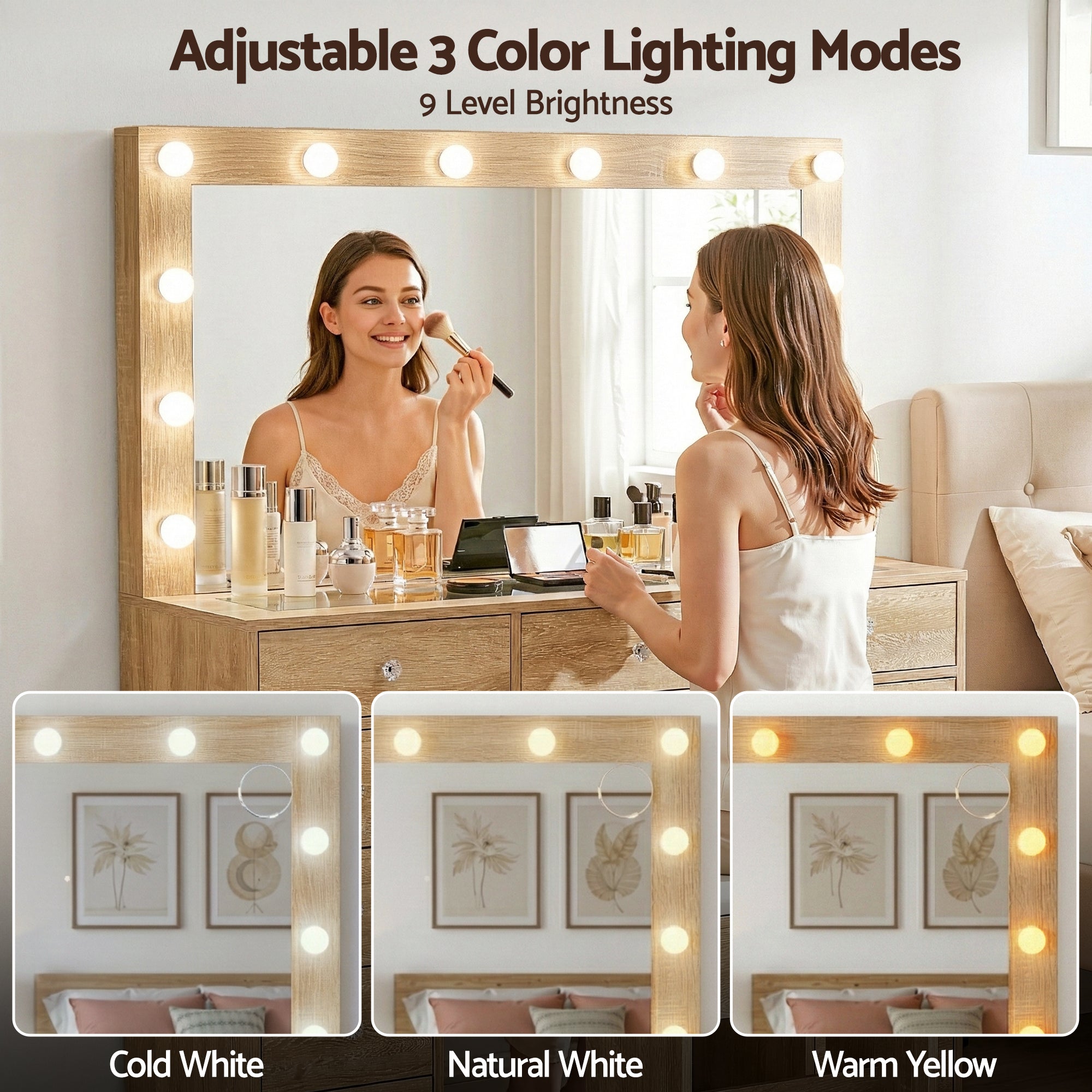 Artiss Dressing Table Vanity Desk Set Stool LED Bulbs Wood - Homecoze