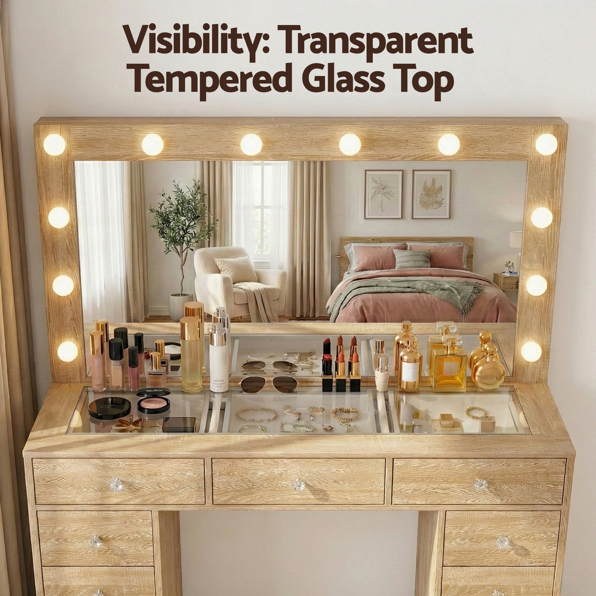 Artiss Dressing Table Vanity Desk Set Stool LED Bulbs Wood - Homecoze